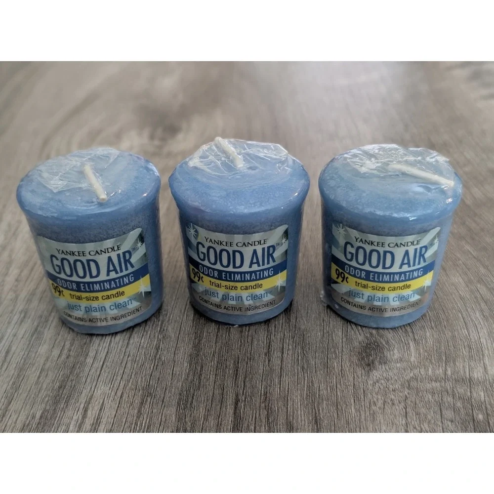 3 Yankee Candle Good Air Odor Eliminating Just Plain Clean Votives 1.75 oz Rare